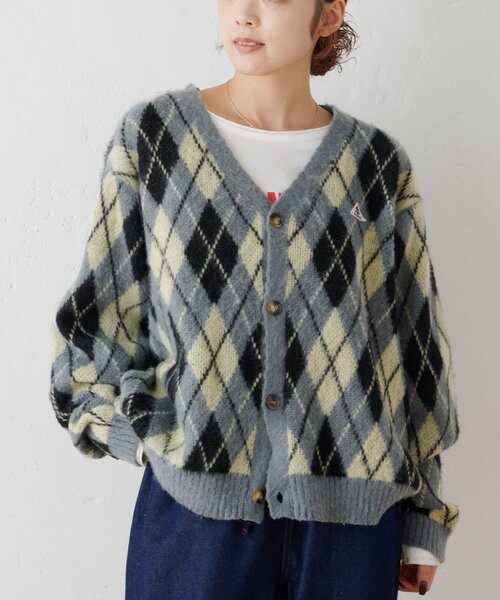GEVACO(ゲバコ)の「【GEVACO】アーガイル柄シャギーニットカーデ(カーディガン/ボレロ・メンズ・イエロー/ネイビー・MEDIUM/LARGE)」の2枚目の写真