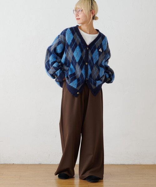GEVACO(ゲバコ)の「【GEVACO】アーガイル柄シャギーニットカーデ(カーディガン/ボレロ・メンズ・イエロー/ネイビー・MEDIUM/LARGE)」の7枚目の写真