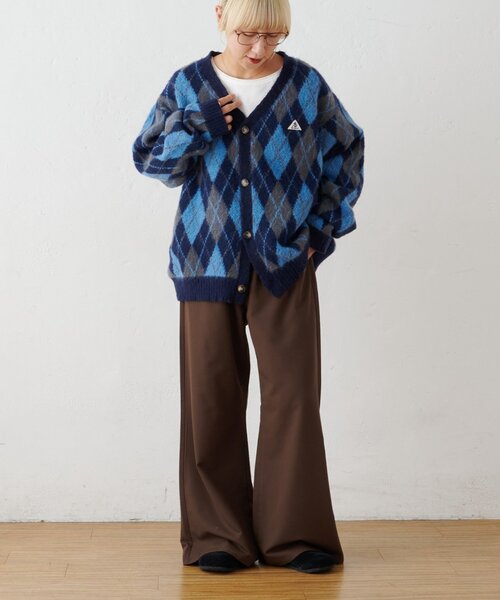 GEVACO(ゲバコ)の「【GEVACO】アーガイル柄シャギーニットカーデ(カーディガン/ボレロ・メンズ・イエロー/ネイビー・MEDIUM/LARGE)」の8枚目の写真