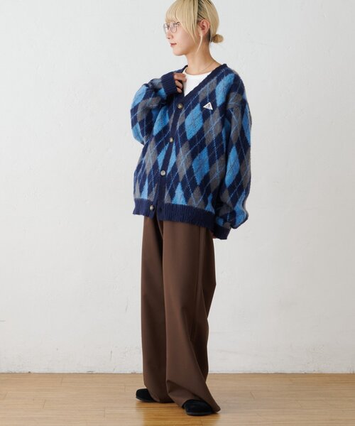 GEVACO(ゲバコ)の「【GEVACO】アーガイル柄シャギーニットカーデ(カーディガン/ボレロ・メンズ・イエロー/ネイビー・MEDIUM/LARGE)」の9枚目の写真