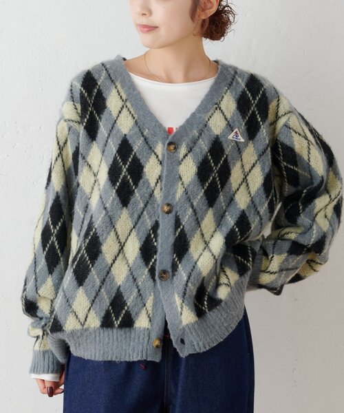 GEVACO(ゲバコ)の「【GEVACO】アーガイル柄シャギーニットカーデ(カーディガン/ボレロ・メンズ・イエロー/ネイビー・MEDIUM/LARGE)」の11枚目の写真