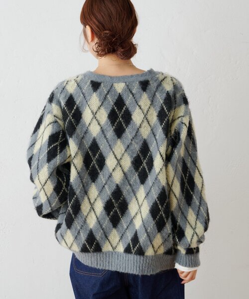 GEVACO(ゲバコ)の「【GEVACO】アーガイル柄シャギーニットカーデ(カーディガン/ボレロ・メンズ・イエロー/ネイビー・MEDIUM/LARGE)」の13枚目の写真