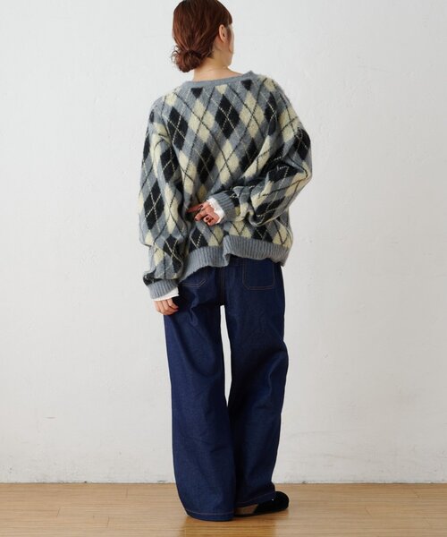 GEVACO(ゲバコ)の「【GEVACO】アーガイル柄シャギーニットカーデ(カーディガン/ボレロ・メンズ・イエロー/ネイビー・MEDIUM/LARGE)」の17枚目の写真