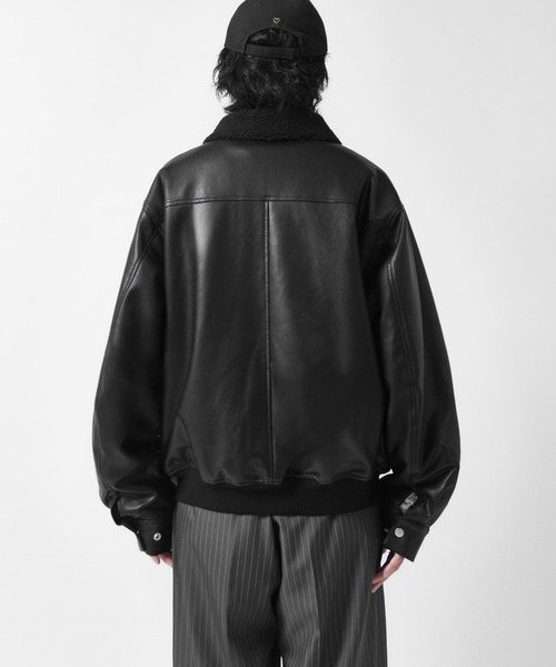 Lui's(ルイス)の「【Neucon】SHERPA COLLAR VOLUME A-2 BLOUSON / 2WAY襟ボアボリュームレザーA2ブルゾン / ジャケット(ブルゾン・メンズ・ブラック/ダークブラウン・1/2)」の11枚目の写真