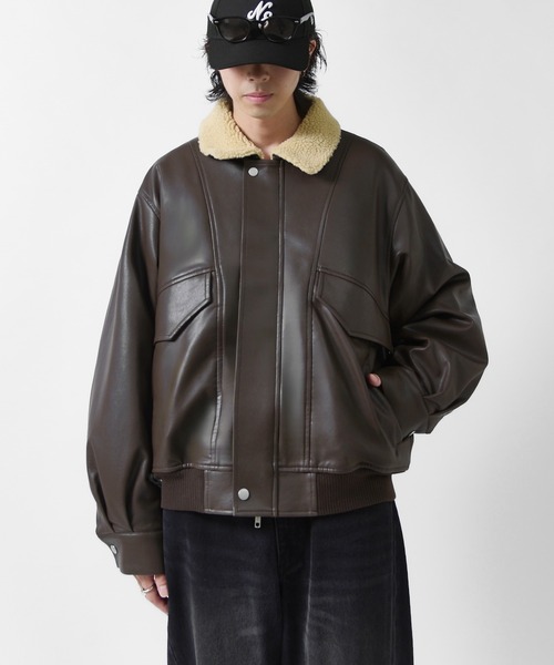 Lui's(ルイス)の「【Neucon】SHERPA COLLAR VOLUME A-2 BLOUSON / 2WAY襟ボアボリュームレザーA2ブルゾン / ジャケット(ブルゾン・メンズ・ブラック/ダークブラウン・1/2)」の20枚目の写真
