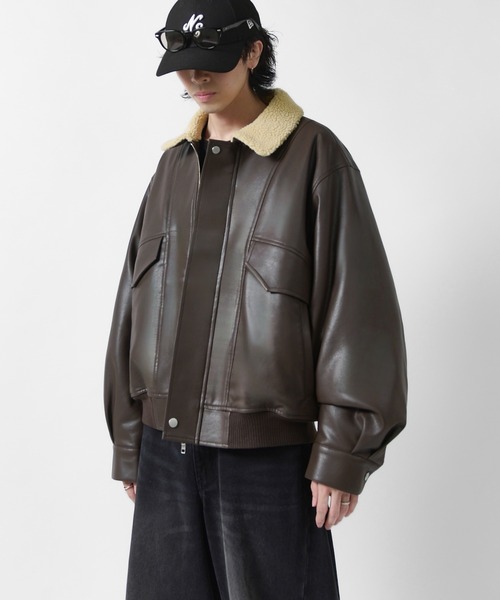 Lui's(ルイス)の「【Neucon】SHERPA COLLAR VOLUME A-2 BLOUSON / 2WAY襟ボアボリュームレザーA2ブルゾン / ジャケット(ブルゾン・メンズ・ブラック/ダークブラウン・1/2)」の19枚目の写真