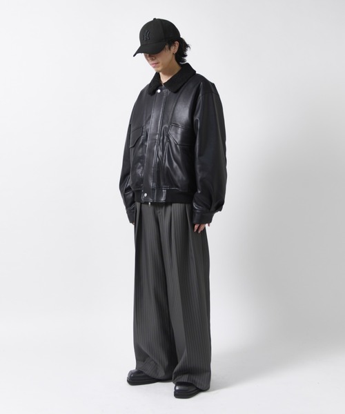 Lui's(ルイス)の「【Neucon】SHERPA COLLAR VOLUME A-2 BLOUSON / 2WAY襟ボアボリュームレザーA2ブルゾン / ジャケット(ブルゾン・メンズ・ブラック/ダークブラウン・1/2)」の15枚目の写真