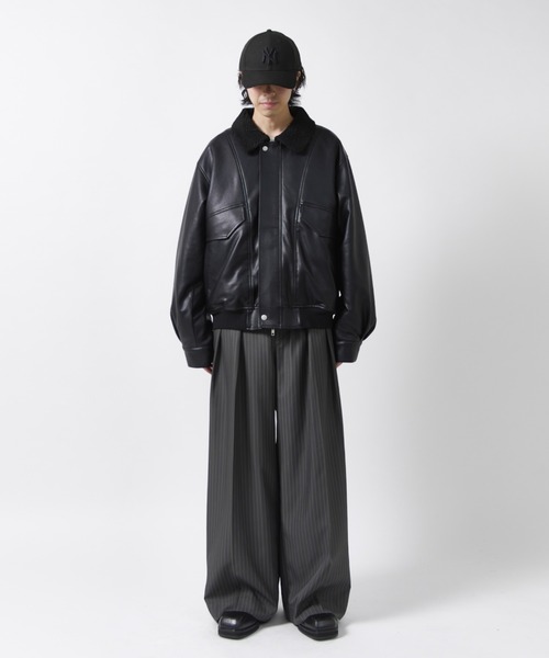 Lui's(ルイス)の「【Neucon】SHERPA COLLAR VOLUME A-2 BLOUSON / 2WAY襟ボアボリュームレザーA2ブルゾン / ジャケット(ブルゾン・メンズ・ブラック/ダークブラウン・1/2)」の14枚目の写真