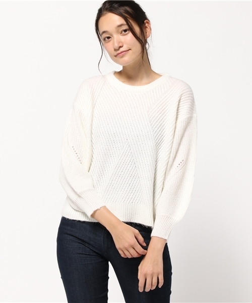 archives（アルシーヴ）の「模様編み＋片アゼ プルオーバー（ニット/セーター・レディース・ブラック/ピンク系その他/オフホワイト・MEDIUM）」の14枚目の写真