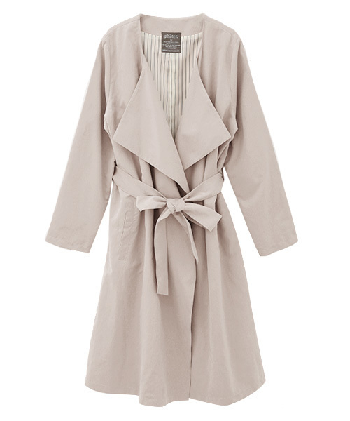 Luz Llena (philter)（ラズレナ　フィルター）の「ノーカラー・ロングトレンチコート（トレンチコート・レディース・ベージュ/グレイッシュベージュ/スモークピンク・LARGE/MEDIUM）」の2枚目の写真