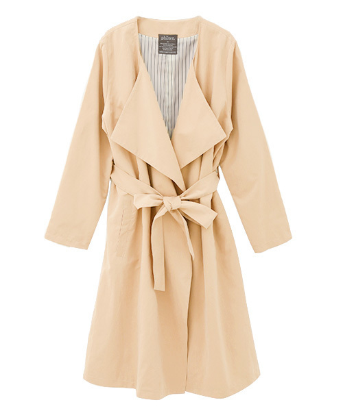 Luz Llena (philter)（ラズレナ　フィルター）の「ノーカラー・ロングトレンチコート（トレンチコート・レディース・ベージュ/グレイッシュベージュ/スモークピンク・LARGE/MEDIUM）」の14枚目の写真