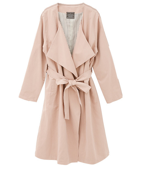 Luz Llena (philter)（ラズレナ　フィルター）の「ノーカラー・ロングトレンチコート（トレンチコート・レディース・ベージュ/グレイッシュベージュ/スモークピンク・LARGE/MEDIUM）」の9枚目の写真