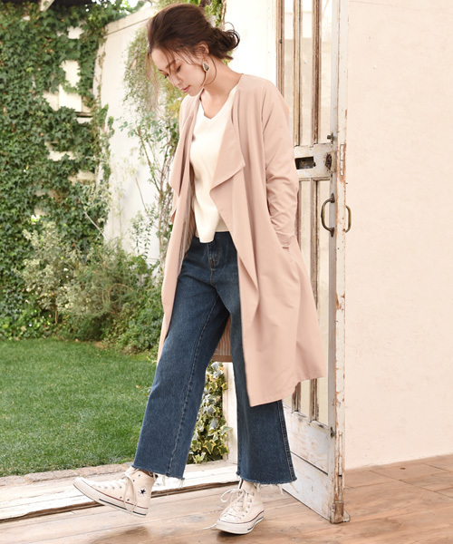 Luz Llena (philter)（ラズレナ　フィルター）の「ノーカラー・ロングトレンチコート（トレンチコート・レディース・ベージュ/グレイッシュベージュ/スモークピンク・LARGE/MEDIUM）」の16枚目の写真