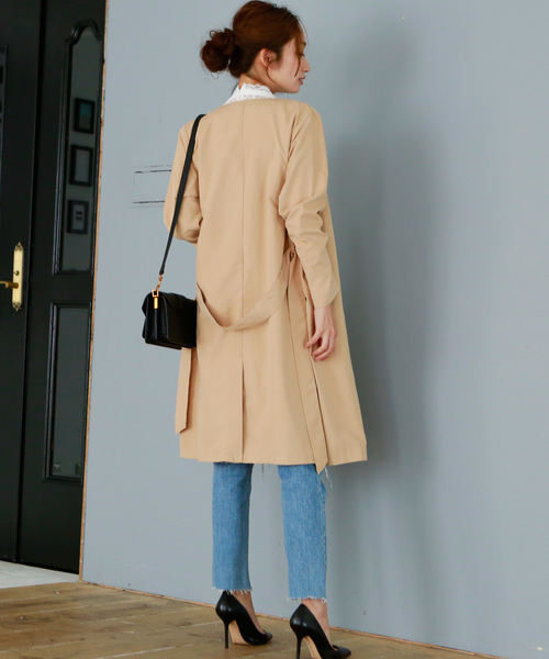 Luz Llena (philter)（ラズレナ　フィルター）の「ノーカラー・ロングトレンチコート（トレンチコート・レディース・ベージュ/グレイッシュベージュ/スモークピンク・LARGE/MEDIUM）」の22枚目の写真