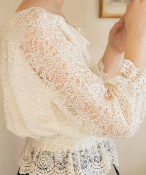 OLIVE des OLIVE（オリーブデオリーブ）の「レースオフショル プルオーバー（Tシャツ/カットソー・レディース・オフホワイト/ピンク/ブラック・FREE）」の4枚目の写真