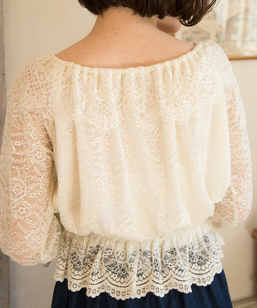 OLIVE des OLIVE（オリーブデオリーブ）の「レースオフショル プルオーバー（Tシャツ/カットソー・レディース・オフホワイト/ピンク/ブラック・FREE）」の5枚目の写真