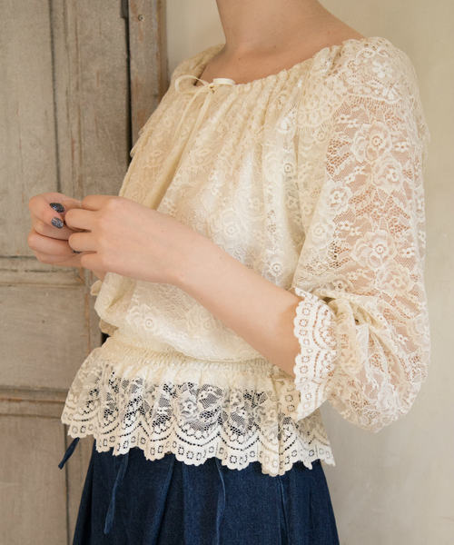 OLIVE des OLIVE（オリーブデオリーブ）の「レースオフショル プルオーバー（Tシャツ/カットソー・レディース・オフホワイト/ピンク/ブラック・FREE）」の7枚目の写真