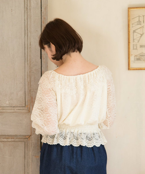 OLIVE des OLIVE（オリーブデオリーブ）の「レースオフショル プルオーバー（Tシャツ/カットソー・レディース・オフホワイト/ピンク/ブラック・FREE）」の8枚目の写真