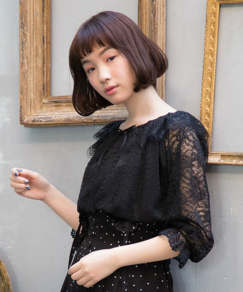 OLIVE des OLIVE（オリーブデオリーブ）の「レースオフショル プルオーバー（Tシャツ/カットソー・レディース・オフホワイト/ピンク/ブラック・FREE）」の9枚目の写真