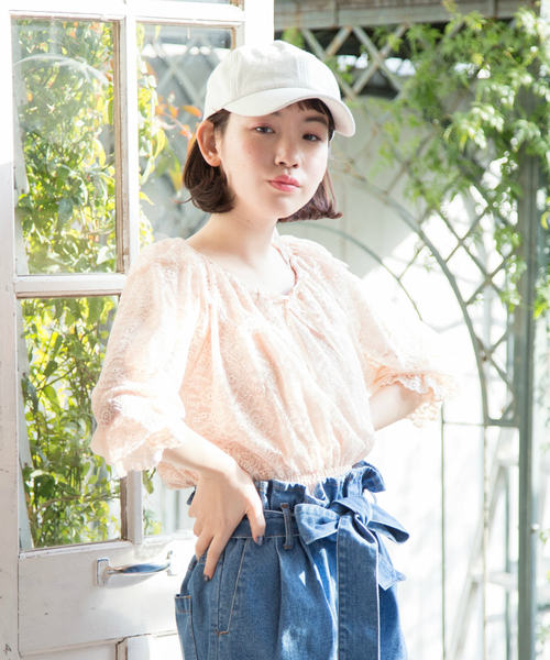 OLIVE des OLIVE（オリーブデオリーブ）の「レースオフショル プルオーバー（Tシャツ/カットソー・レディース・オフホワイト/ピンク/ブラック・FREE）」の12枚目の写真