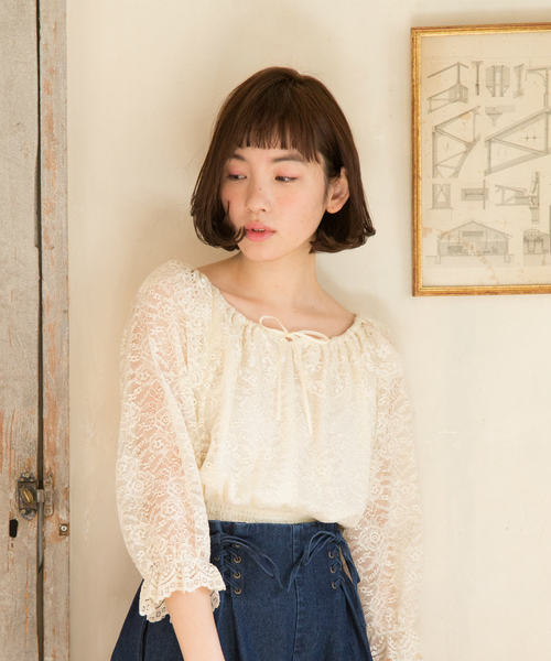 OLIVE des OLIVE（オリーブデオリーブ）の「レースオフショル プルオーバー（Tシャツ/カットソー・レディース・オフホワイト/ピンク/ブラック・FREE）」の14枚目の写真