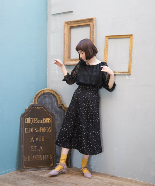 OLIVE des OLIVE（オリーブデオリーブ）の「レースオフショル プルオーバー（Tシャツ/カットソー・レディース・オフホワイト/ピンク/ブラック・FREE）」の16枚目の写真