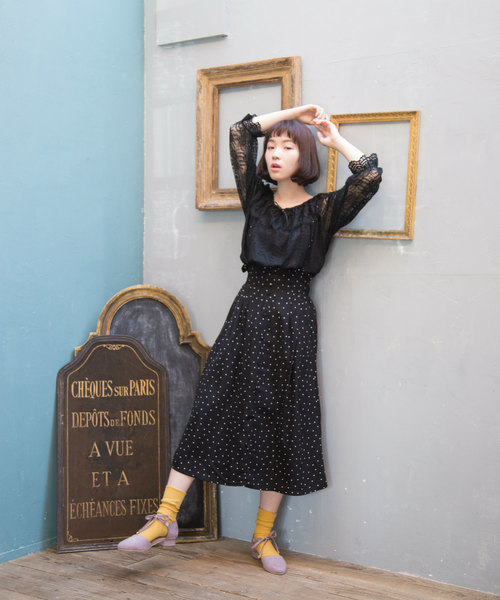 OLIVE des OLIVE（オリーブデオリーブ）の「レースオフショル プルオーバー（Tシャツ/カットソー・レディース・オフホワイト/ピンク/ブラック・FREE）」の17枚目の写真