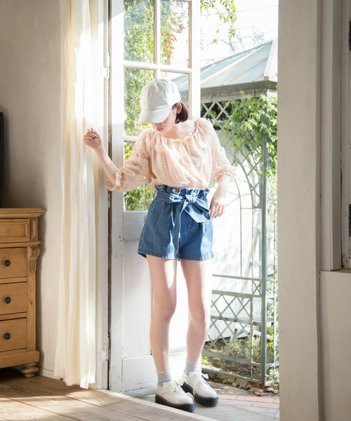 OLIVE des OLIVE（オリーブデオリーブ）の「レースオフショル プルオーバー（Tシャツ/カットソー・レディース・オフホワイト/ピンク/ブラック・FREE）」の22枚目の写真