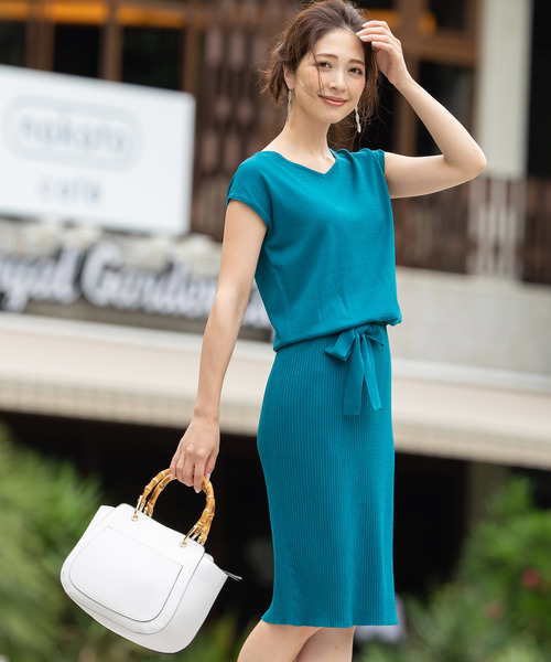 12Twelve Agenda（トゥエルブ　アジェンダ）の「フレンチスリーブタイトニットワンピース（ワンピース・レディース・ブルーグリーン/ネイビー/パープル・M）」の9枚目の写真