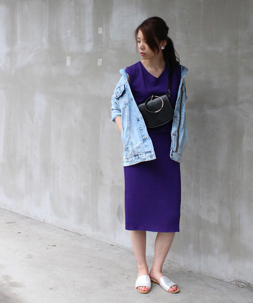 12Twelve Agenda（トゥエルブ　アジェンダ）の「フレンチスリーブタイトニットワンピース（ワンピース・レディース・ブルーグリーン/ネイビー/パープル・M）」の12枚目の写真