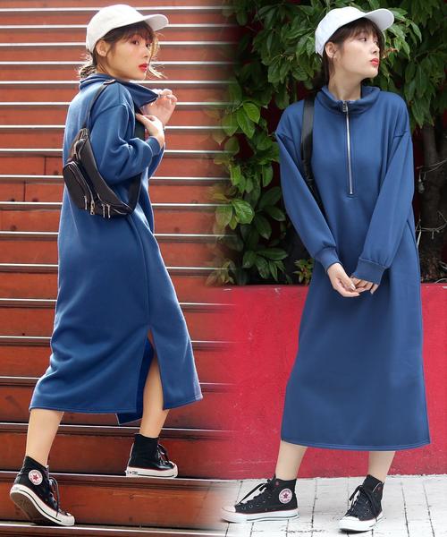 Doula Doula（ドゥーラドゥーラ）の「ハーフジップ スウェットワンピース（ワンピース・レディース・ブラック/ネイビー/グレー・FREE）」の9枚目の写真