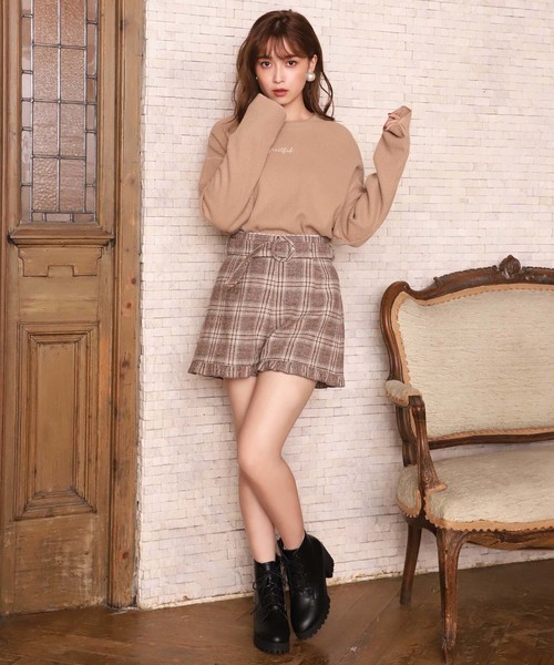 one after another NICE CLAUP（ワンアフターアナザーナイスクラップ）の「ベルト付きフリルショートパンツ（その他パンツ・レディース・アイボリー/グレー/ピンク/チェック/ブラック/ブラウン系その他・FREE）」の8枚目の写真