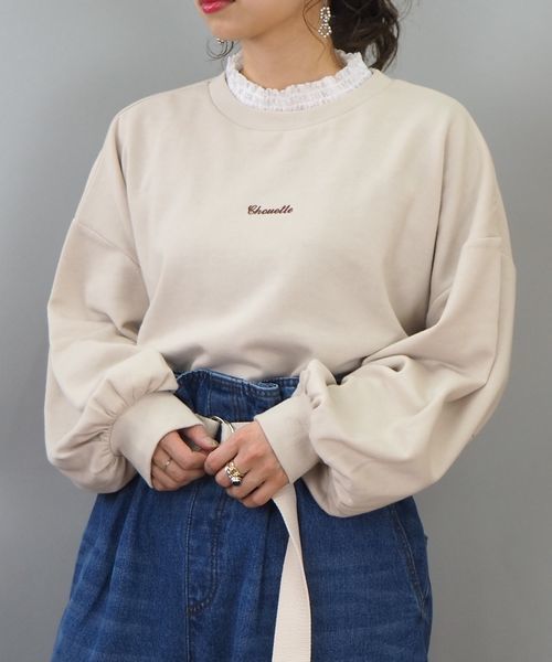 tiptop(ティップトップ)の「レース衿刺繍ロゴスウェットプルオーバー(スウェット・レディース・ブラック/ベージュ/オフホワイト・FREE)」の5枚目の写真