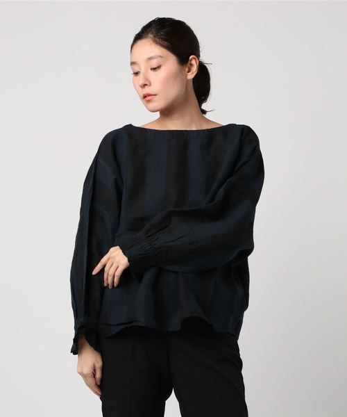 Avec des tenue(アヴェックデトゥニュ)の「【Avec des tunue/アヴェック デ トゥニュ】ボリュームキャンディスリーブ ストライプブラウス 1-10015 KDU(シャツ/ブラウス・レディース・ベージュ/ネイビー・FREE)」の11枚目の写真