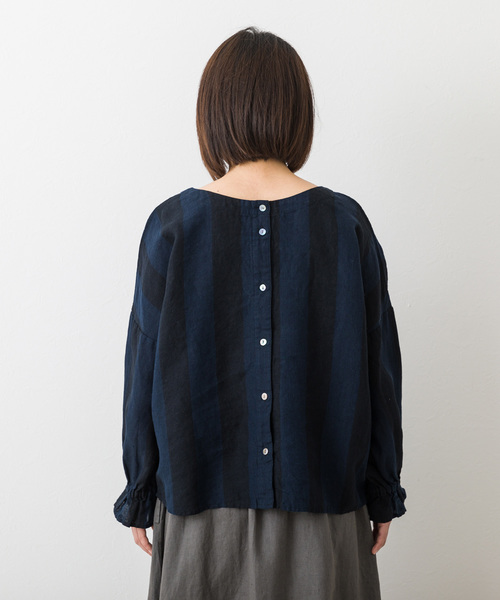 Avec des tenue(アヴェックデトゥニュ)の「【Avec des tunue/アヴェック デ トゥニュ】ボリュームキャンディスリーブ ストライプブラウス 1-10015 KDU(シャツ/ブラウス・レディース・ベージュ/ネイビー・FREE)」の5枚目の写真