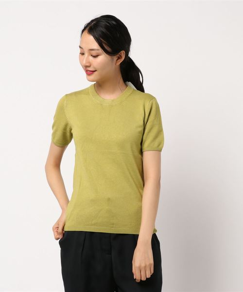 AMERICAN HOLIC（アメリカンホリック）の「クルーネック半袖ニットプルオーバー＊（ニット/セーター・レディース・ブラック系その他4/ピンク/イエロー/ブルー/その他7/ブラック/ベージュ/オフホワイト・L/M）」の7枚目の写真