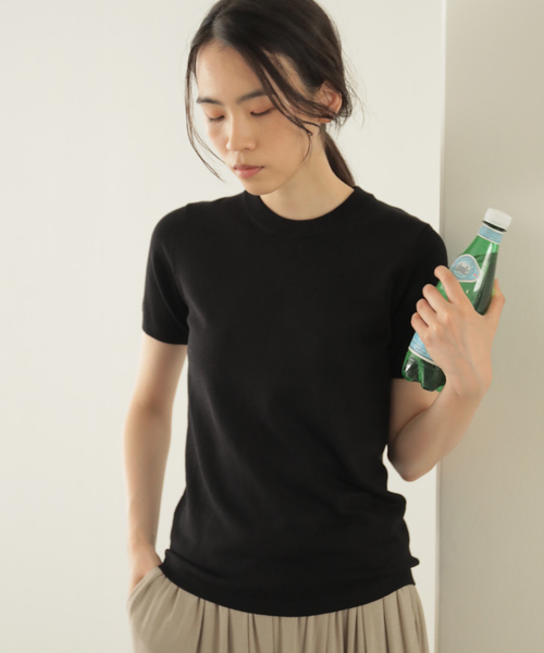 AMERICAN HOLIC（アメリカンホリック）の「クルーネック半袖ニットプルオーバー＊（ニット/セーター・レディース・ブラック系その他4/ピンク/イエロー/ブルー/その他7/ブラック/ベージュ/オフホワイト・L/M）」の3枚目の写真