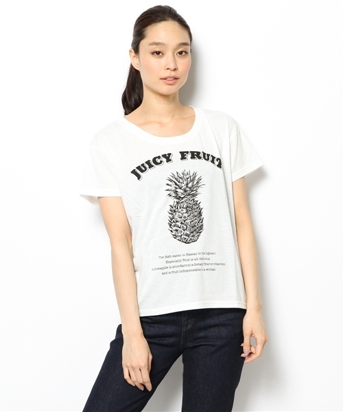 DISCOAT（ディスコート）の「【Discoat】パイナップルPtTシャツ（Tシャツ/カットソー・レディース・オフホワイト/グレー/ブラック・ﾌﾘ-）」の2枚目の写真