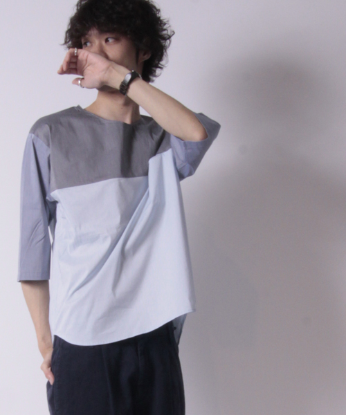 AMERICAN RAG CIE（アメリカンラグシー）の「AMERICAN RAG CIE クレイジーパターンプルオーバーシャツ 107-ANJ-M141-SH109∴（Tシャツ/カットソー・メンズ・ホワイト/ブルー・1/2）」の2枚目の写真