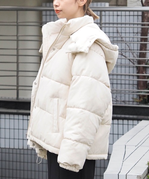 tiptop(ティップトップ)の「【選べる2タイプ】ファイバーダウンフードコート【web限定Lサイズあり】(ダウンジャケット/コート・レディース・ブラック/ピンク/アイボリー/A/ベージュ/キナリ/スミクロ/ブルー/オフホワイト・FREE/L)」の19枚目の写真