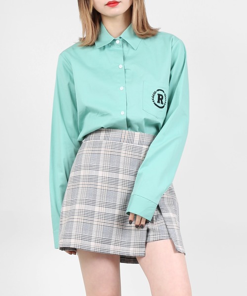 DING（ディング）の「DING/ワンポイント刺繍シャツ（シャツ/ブラウス・レディース・ホワイト/ピンク/グリーン・FREE）」の3枚目の写真