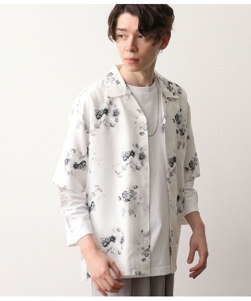 JUNRED(ジュンレッド)の「ルーズフラワー開襟シャツ(シャツ/ブラウス・メンズ・ホワイト/ブラック・FREE/M/L)」の1枚目の写真