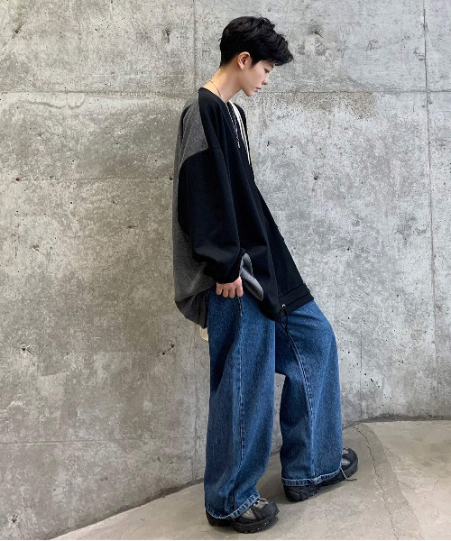neos（ネオス）の「【neos -addictive design-】ルーズシルエット バルーンスリーブ 切替 ポンチ スウェットトップス（スウェット・メンズ・ホワイト/ブラウン/ブラック・MEDIUM/LARGE）」の4枚目の写真