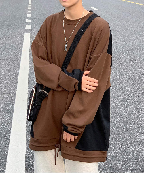 neos（ネオス）の「【neos -addictive design-】ルーズシルエット バルーンスリーブ 切替 ポンチ スウェットトップス（スウェット・メンズ・ホワイト/ブラウン/ブラック・MEDIUM/LARGE）」の9枚目の写真