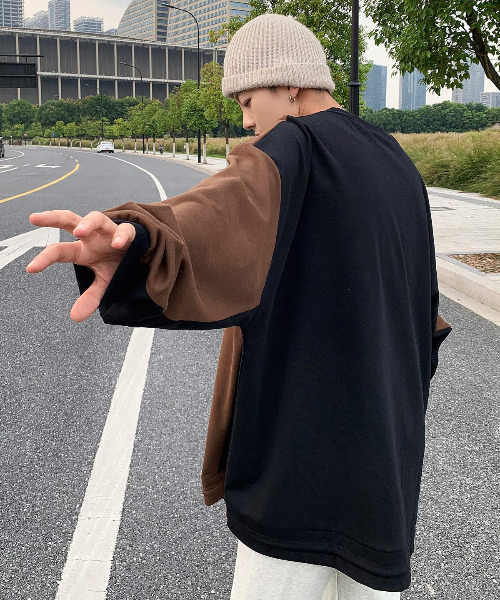 neos（ネオス）の「【neos -addictive design-】ルーズシルエット バルーンスリーブ 切替 ポンチ スウェットトップス（スウェット・メンズ・ホワイト/ブラウン/ブラック・MEDIUM/LARGE）」の12枚目の写真
