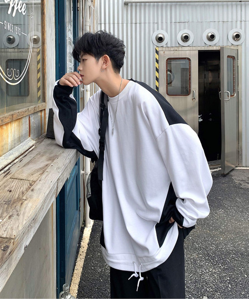 neos（ネオス）の「【neos -addictive design-】ルーズシルエット バルーンスリーブ 切替 ポンチ スウェットトップス（スウェット・メンズ・ホワイト/ブラウン/ブラック・MEDIUM/LARGE）」の7枚目の写真