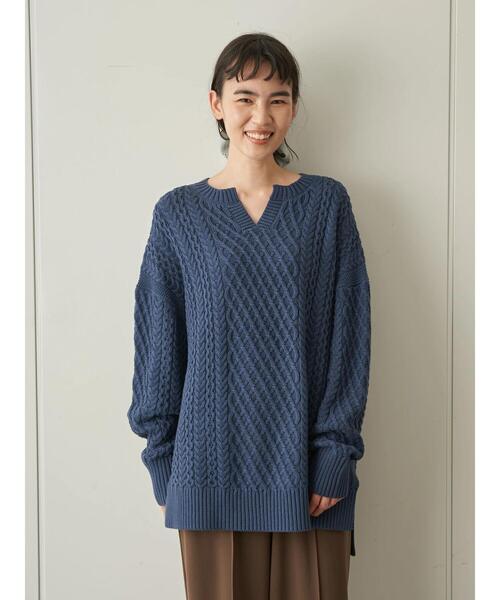 AMERICAN HOLIC(アメリカンホリック)の「キーネックケーブルニットチュニック *(ニット/セーター・レディース・ライトベージュ/オフホワイト/ネイビー/オレンジ・FREE)」の20枚目の写真