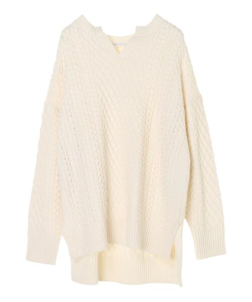 AMERICAN HOLIC(アメリカンホリック)の「キーネックケーブルニットチュニック *(ニット/セーター・レディース・ライトベージュ/オフホワイト/ネイビー/オレンジ・FREE)」の12枚目の写真