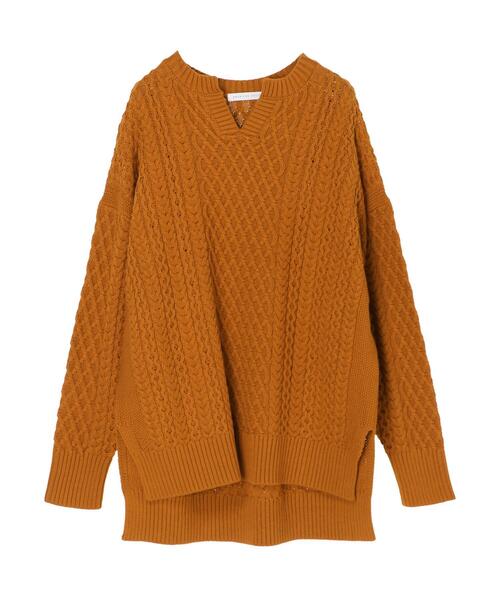 AMERICAN HOLIC(アメリカンホリック)の「キーネックケーブルニットチュニック *(ニット/セーター・レディース・ライトベージュ/オフホワイト/ネイビー/オレンジ・FREE)」の10枚目の写真