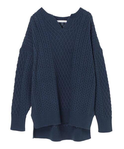 AMERICAN HOLIC(アメリカンホリック)の「キーネックケーブルニットチュニック *(ニット/セーター・レディース・ライトベージュ/オフホワイト/ネイビー/オレンジ・FREE)」の9枚目の写真